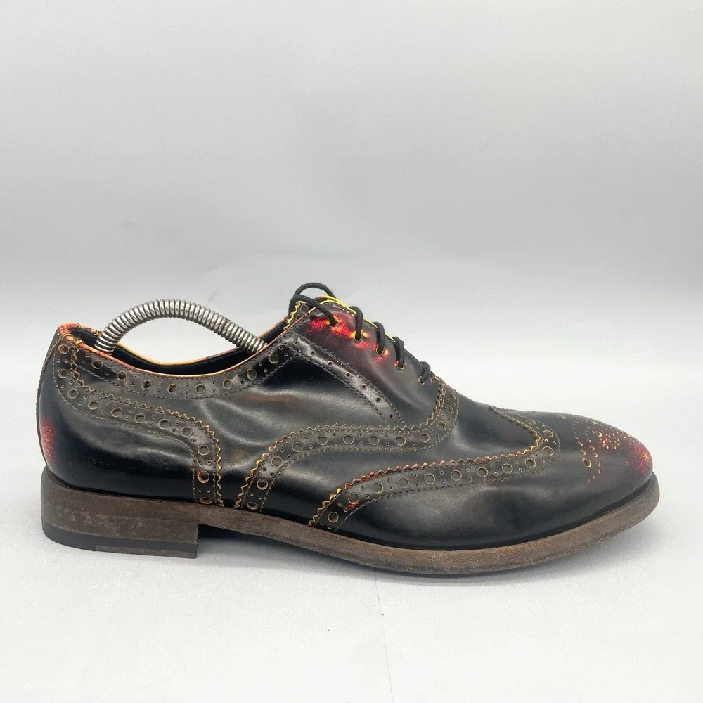 Paul Smith Mens‎ 8.5 Chuck Wingtip Oxford Shoes Burnised Leather Brogue Lace Up